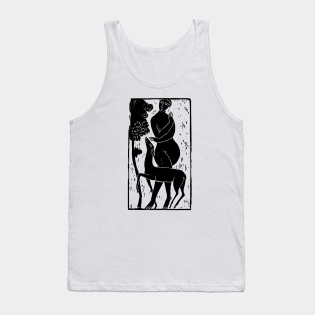 Lady with Deer Tank Top by TheCosmicTradingPost